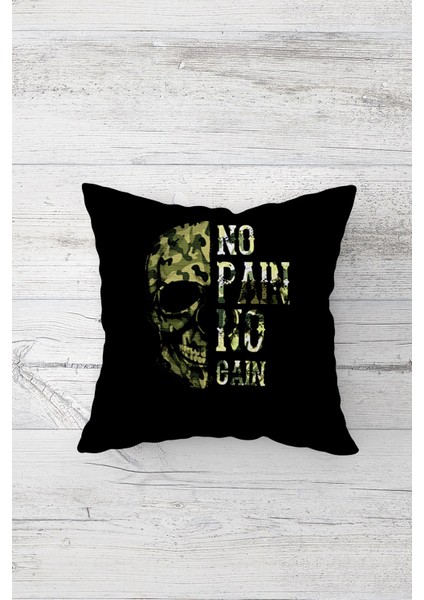 Siyah Kurukafa Detaylı Çift Tarafı Baskılı Gizli Fermuarlı Yastık Kılıfı Kırlent Yastık Kılıfı