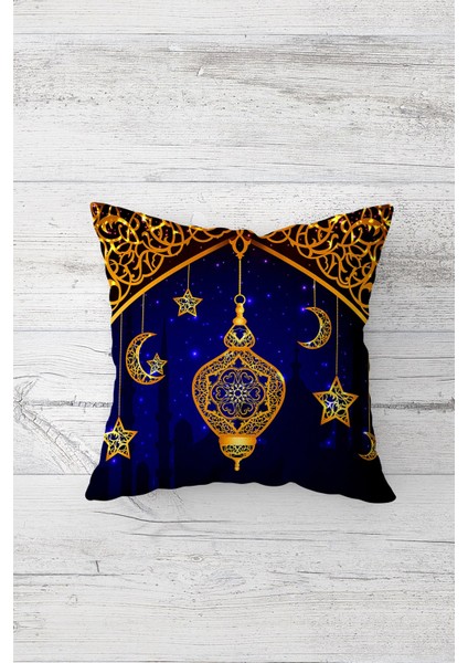 Cami Desenli Ramazan Temalı Çift Tarafı Baskılı Gizli Fermuarlı Yastık Kılıfı Kırlent Yastık Kılıfı