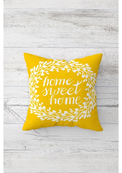 Sarı Home Sweet Home Çift Tarafı Baskılı Gizli Fermuarlı Yastık Kılıfı Kırlent Koltuk Yastık Kılıfı