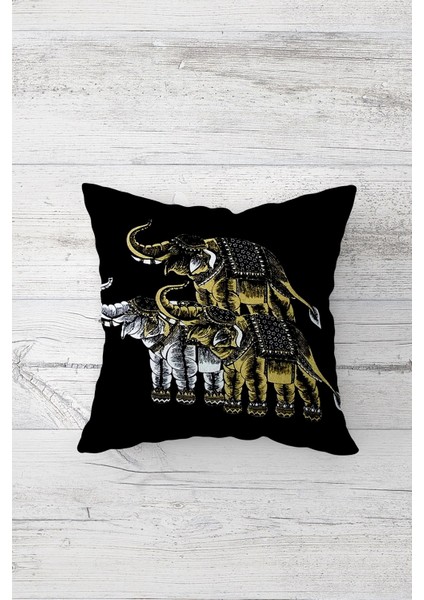 Etnik Fil Desenli Çift Tarafı Baskılı Gizli Fermuarlı Yastık Kılıfı Kırlent Koltuk Yastık Kılıfı