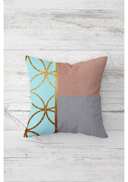 Gold Detaylı Çift Tarafı Baskılı Gizli Fermuarlı Yastık Kılıfı Kırlent Koltuk Yastık Kılıfı