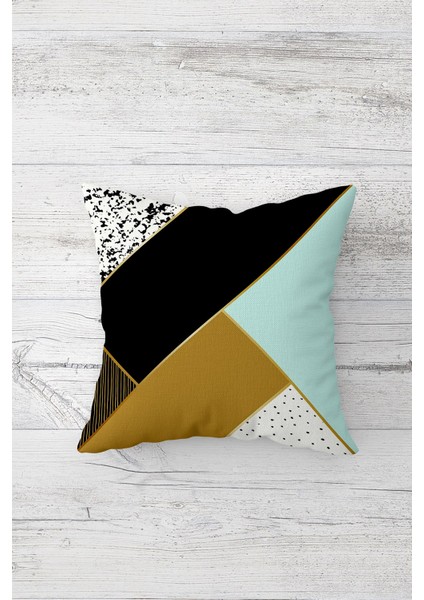 Gold Çizgili Çift Tarafı Baskılı Gizli Fermuarlı Yastık Kılıfı Kırlent Koltuk Yastık Kılıfı