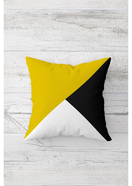 Üçgen Renk Bloklu Çift Tarafı Baskılı Gizli Fermuarlı Yastık Kılıfı Kırlent Koltuk Yastık Kılıfı