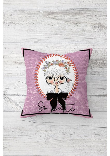 Çiçek Taçlı Kız Çift Tarafı Baskılı Gizli Fermuarlı Yastık Kılıfı Kırlent Koltuk Yastık Kılıfı