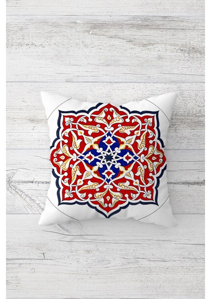 Bordo Etnik Desenli Çift Tarafı Baskılı Gizli Fermuarlı Yastık Kılıfı Kırlent Koltuk Yastık Kılıfı