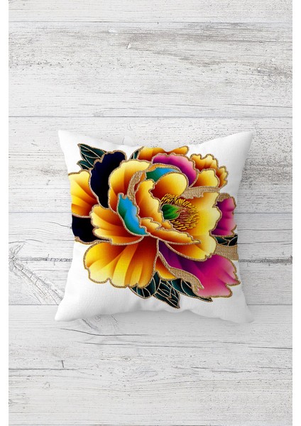 Sarı Gold Çiçek Desen Çift Tarafı Baskılı Gizli Fermuarlı Yastık Kılıfı Kırlent Koltuk Yastık Kılıfı