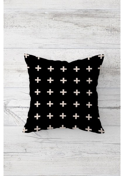 Artı Desenli Çift Tarafı Baskılı Gizli Fermuarlı Yastık Kılıfı Kırlent Koltuk Yastık Kılıfı