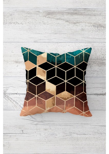 Geometrik Desenli Gold Detay Çift Tarafı Baskılı Gizli Fermuarlı Yastık Kılıfı Koltuk Yastık Kılıfı