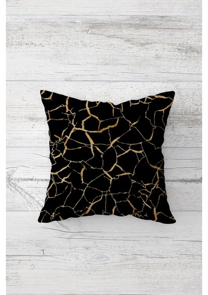 Gold Çizgili Mermer Desen Çift Tarafı Baskılı Gizli Fermuarlı Kırlent Koltuk Yastık Kılıfı