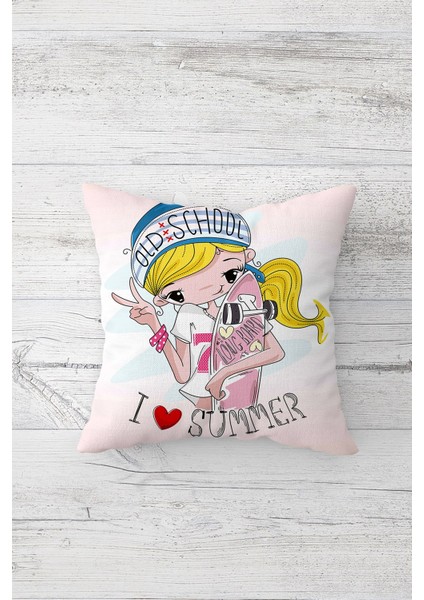 Pop Art Yaz Temalı Çift Tarafı Baskılı Gizli Fermuarlı Yastık Kılıfı Kırlent Koltuk Yastık Kılıfı