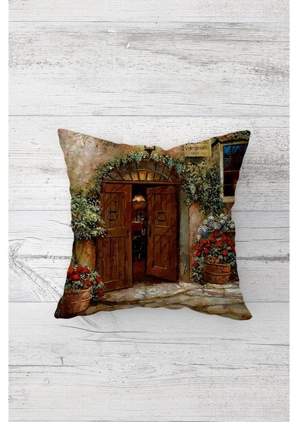 Retro Çiçekli Kapı Çift Tarafı Baskılı Gizli Fermuarlı Yastık Kılıfı Kırlent Koltuk Yastık Kılıfı