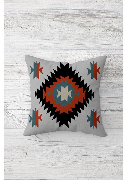 Kilim Etnik Desenli Çift Tarafı Baskılı Gizli Fermuarlı Yastık Kılıfı Kırlent Koltuk Yastık Kılıfı