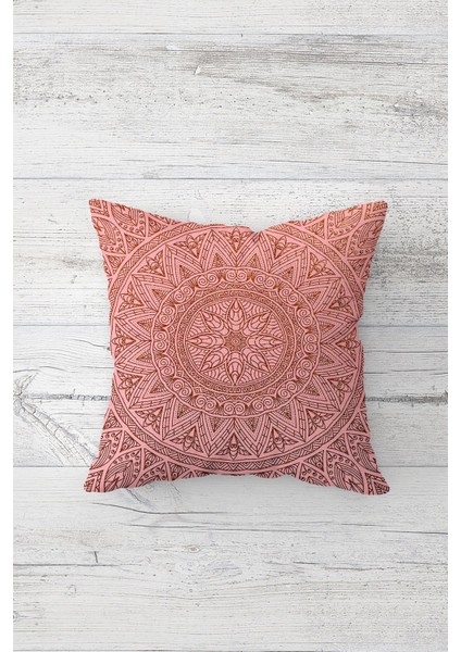 Pembe Etnik Mandala Çift Tarafı Baskılı Gizli Fermuarlı Yastık Kılıfı Kırlent Koltuk Yastık Kılıfı