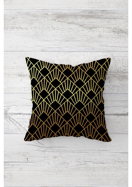 Gold Detaylı Çift Tarafı Baskılı Gizli Fermuarlı Yastık Kılıfı Kırlent Koltuk Yastık Kılıfı