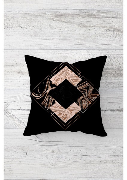 Siyah Geometrik Desenli Çift Tarafı Baskı Gizli Fermuarlı Yastık Kılıfı Kırlent Koltuk Yastık Kılıfı