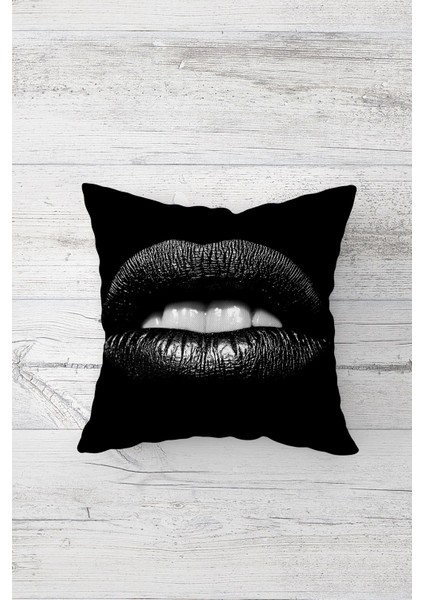 Dudak Desenli Çift Tarafı Baskılı Gizli Fermuarlı Yastık Kılıfı Kırlent Koltuk Yastık Kılıfı