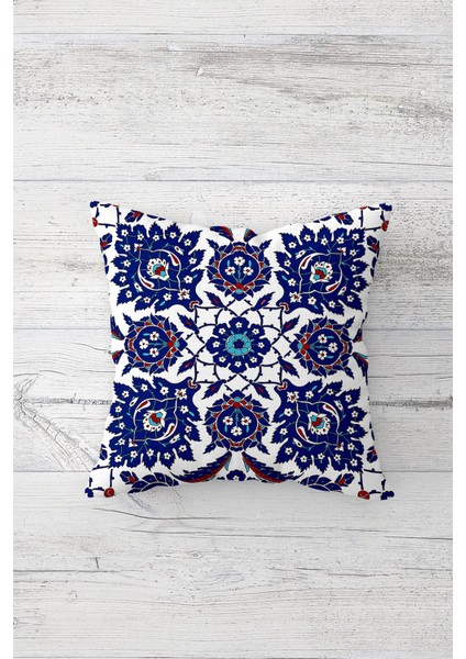 Çini Desenli Çift Tarafı Baskılı Gizli Fermuarlı Yastık Kılıfı Kırlent Koltuk Yastık Kılıfı
