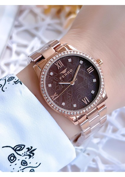 Rose Gold Renk 3 Atm Suya Dayanıklı Çelik Kordon Özel Tasarım Kadın Kol Saati BFL21286AWT-C6
