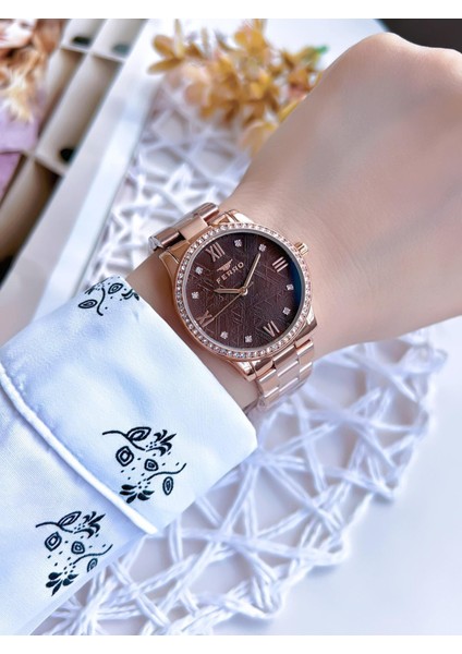 Rose Gold Renk 3 Atm Suya Dayanıklı Çelik Kordon Özel Tasarım Kadın Kol Saati BFL21286AWT-C6