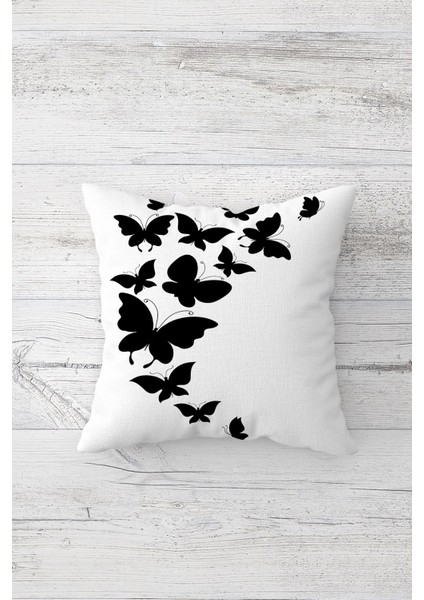 Kelebekler Çift Tarafı Baskılı Gizli Fermuarlı Yastık Kılıfı Kırlent Koltuk Yastık Kılıfı