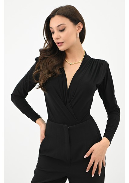 Kadın Omuz Büzgü Çıtçıtlı Body 1678-24