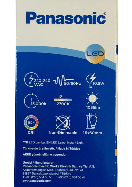 10,5W (75W) 2700K (Sarı Işık) E27 Duylu LED Ampul (2 Adet)