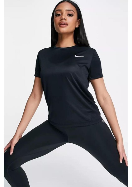 Miler Dri Fit Tee Sırt Hava Panelli Koşu Spor Antrenman Tişörtü Siyah