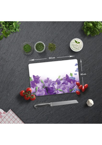 Mor Çiçek Desenli | Cam Kesme Tahtası - Cam Kesme Tablası | 20cm x 30cm fiyatları