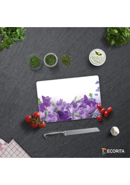 Mor Çiçek Desenli | Cam Kesme Tahtası - Cam Kesme Tablası | 20cm x 30cm modelleri