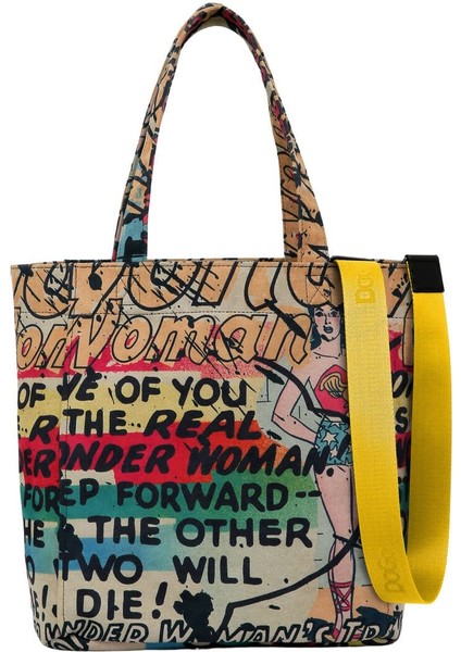 Kadın Vegan Çok Renkli Large Tote Bag - Warner Bros Wonder Woman Tasarım modelleri