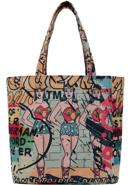 Kadın Vegan Çok Renkli Large Tote Bag - Warner Bros Wonder Woman Tasarım fiyatları