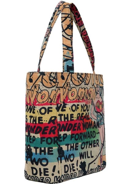 Kadın Vegan Çok Renkli Large Tote Bag - Warner Bros Wonder Woman Tasarım fırsatları