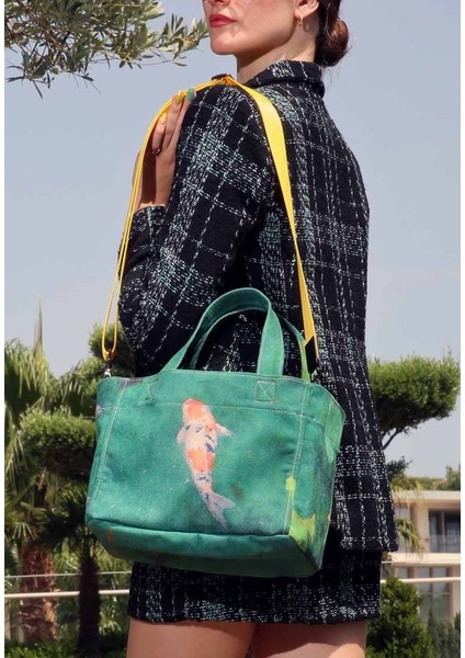 Kadın Vegan Yeşil Medium Tote Bag - Koi Tasarım modelleri