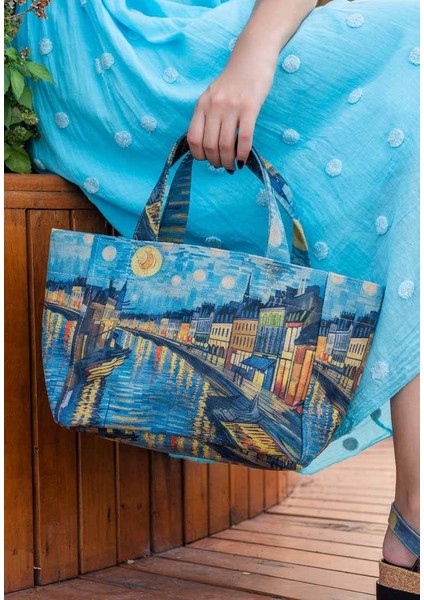 Kadın Vegan Çok Renkli Medium Tote Bag - Sea Sparkles Tasarım