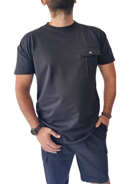 Bisiklet Yaka 2 Iplik Şardonsuz Cepli Şort Tshirt Erkek Takım