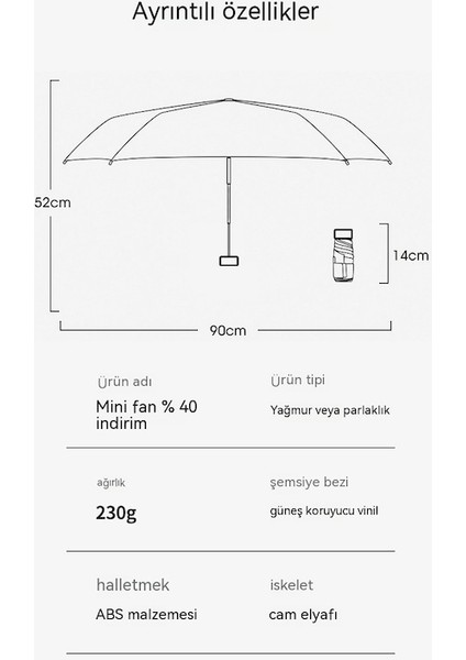 Ww Mini Taşınabilir Kadın Güneş Şemsiyesi - Obsidyen Siyahı (Yurt Dışından)