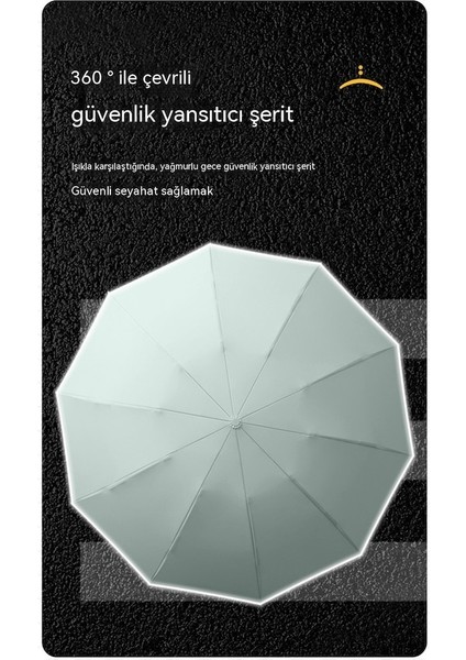 Lbw Yansıtıcı Şerit 10 Kaburga Otomatik Şemsiye - Siyah (Yurt Dışından)