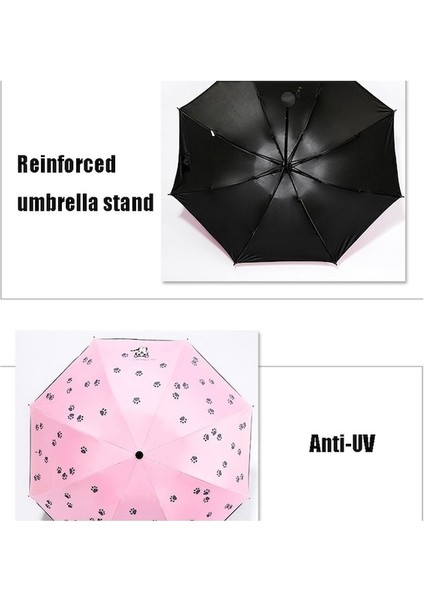 Hss Pati Desenli Mini Katlanır Şemsiye - Pembe (Yurt Dışından)