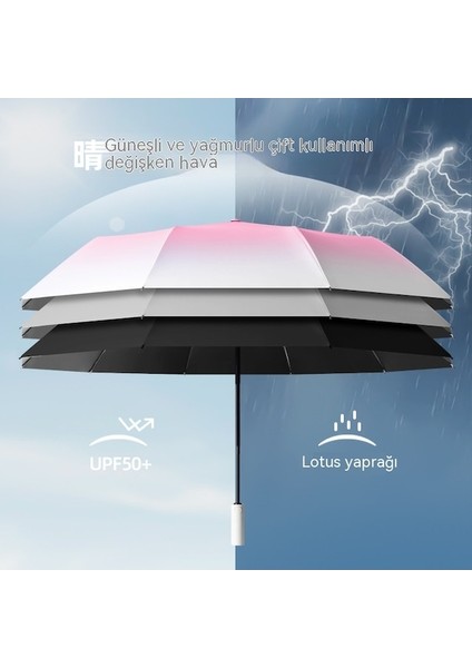 Ww Degrade Renkli Otomatik Katlanır Şemsiye-Mor (Yurt Dışından)