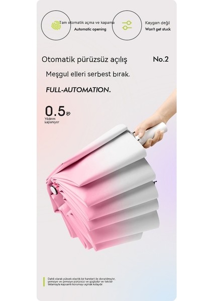 Ww Degrade Renkli Otomatik Katlanır Şemsiye-Mor (Yurt Dışından)