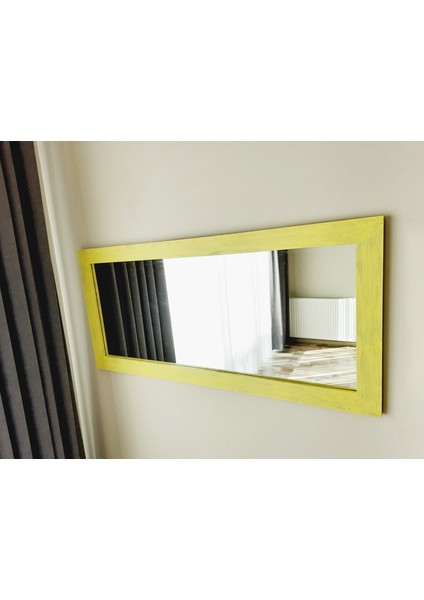 Masif Ahşap Dikdörtgen Sarı Dekoratif Duvar Salon Ofis Aynası 160X70 cm