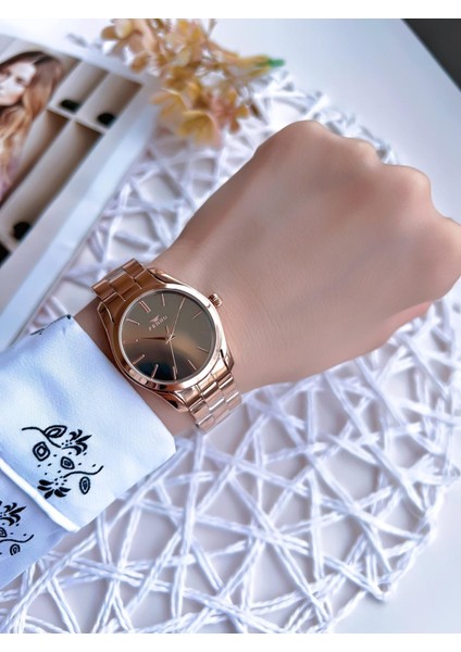 Rose Gold Renk 3 Atm Suya Dayanıklı Çelik Kordon Özel Tasarım Kadın Kol Saati BF21071AWT fiyatları
