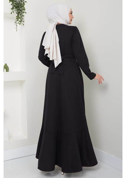 Eteği Fırfırlı Drapeli Elbise Siyah HM2419 indirimleri