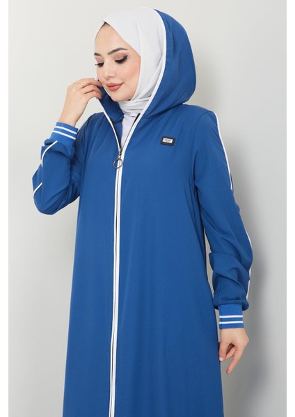 Şeritli Biye Detaylı Ferace Indigo HM2151