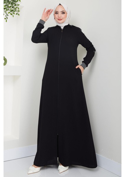 Kapşonlu Ribanalı Ferace Siyah HM2395 fiyatları