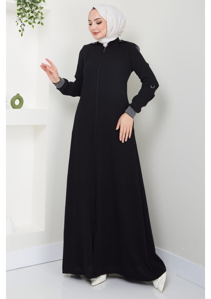 Kapşonlu Ribanalı Ferace Siyah HM2395 fırsatları