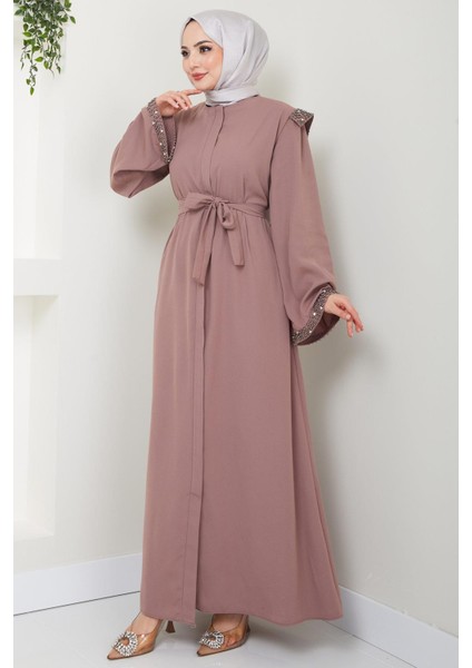 Kolu ve Omzu Incili Ferace Pembe HM2425 fiyatları