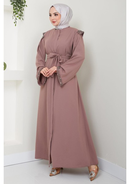 Kolu ve Omzu Incili Ferace Pembe HM2425 modelleri