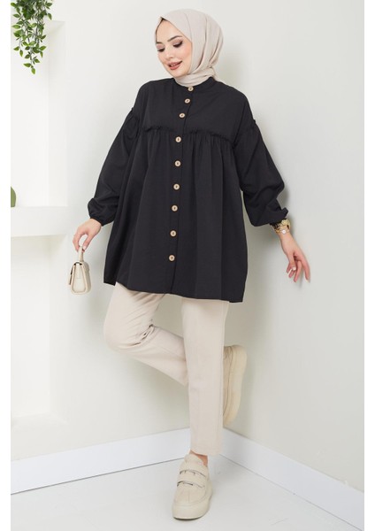 Büzgülü Tunik Siyah HM2411 fırsatları