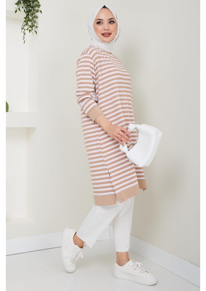 Çizgili Penye Tunik Camel HM2418 fiyatları